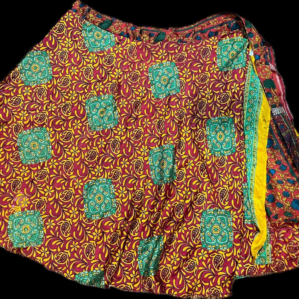 Reversable Wrap Around Colorful Silk Skirt